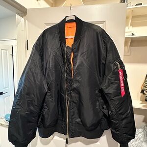 Alpha Industries Black Bomber Jacket with Orange Lining
